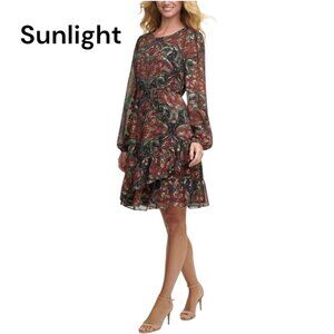 Tommy Hilfiger Women Paisley Print Long Sleeve Dress Keyhole Back Lined Size 18